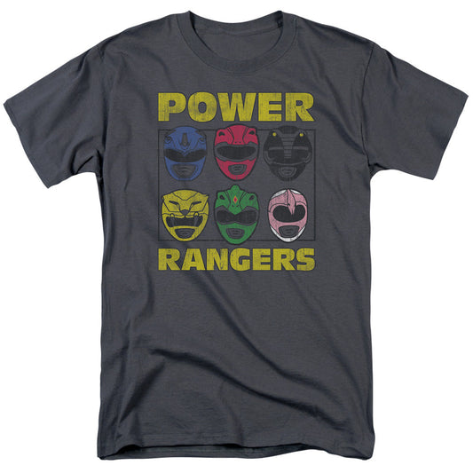 Power Rangers Ranger Heads Mens T Shirt Charcoal Officially Licensed