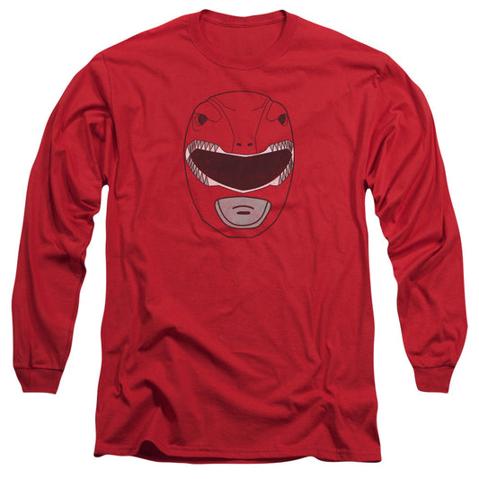 Power Rangers Red Ranger Mask Mens Long Sleeve Shirt Red Officially Licensed