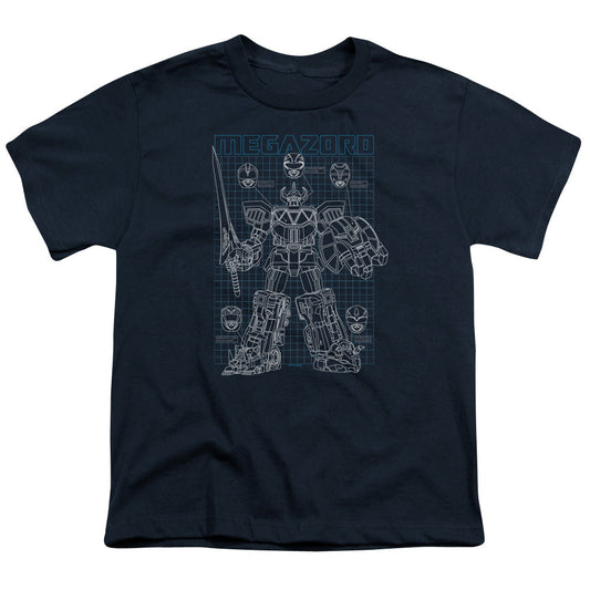 Power Rangers Mega Plans Kids Youth T Shirt Navy Blue Officially Licensed