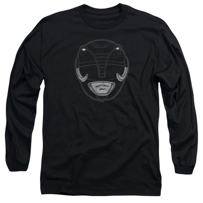 Power Rangers Black Ranger Mask Mens Long Sleeve Shirt Black Officially Licensed