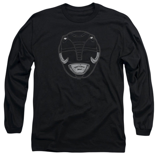 Power Rangers Black Ranger Mask Mens Long Sleeve Shirt Black Officially Licensed