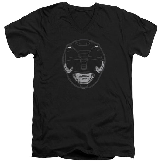 Power Rangers Black Ranger Mask Mens Slim Fit V-Neck T Shirt Black Officially Licensed