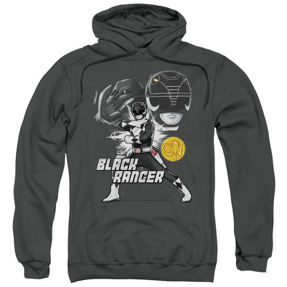 Power Rangers Black Ranger Mens Hoodie Charcoal Officially Licensed