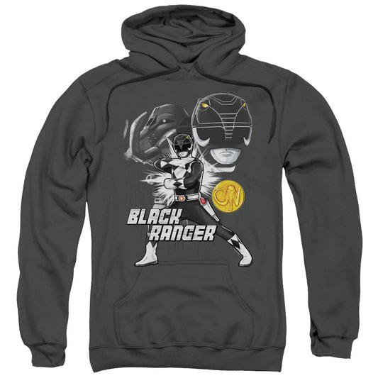 Power Rangers Black Ranger Mens Hoodie Charcoal Officially Licensed