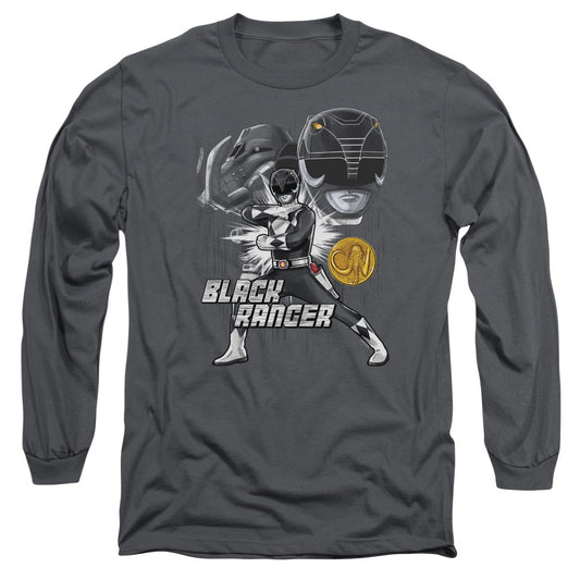 Power Rangers Black Ranger Mens Long Sleeve Shirt Charcoal Officially Licensed