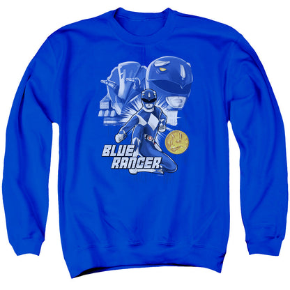 Power Rangers Blue Ranger Mens Crewneck Sweatshirt Royal Blue Officially Licensed
