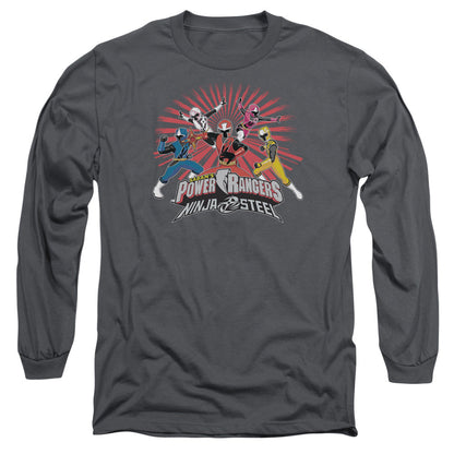 Power Rangers Ninja Blast Mens Long Sleeve Shirt Charcoal Officially Licensed