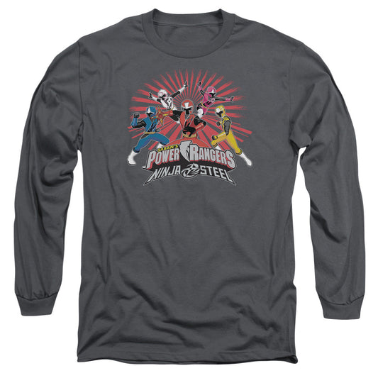 Power Rangers Ninja Blast Mens Long Sleeve Shirt Charcoal Officially Licensed