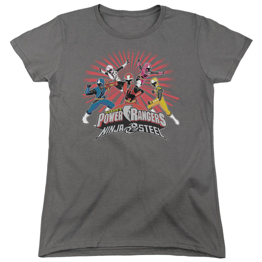 Power Rangers Ninja Blast Womens T Shirt Charcoal Officially Licensed