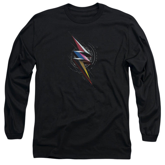 Power Rangers Bolt Sigil Mens Long Sleeve Shirt Black Officially Licensed