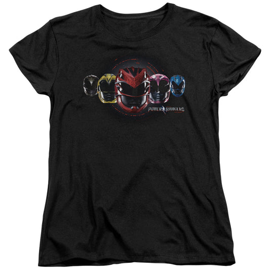 Power Rangers Head Group Womens T Shirt Black Officially Licensed