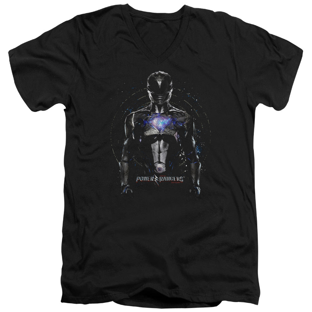 Power Rangers Black Ranger Mens Slim Fit V-Neck T Shirt Black Officially Licensed