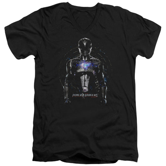 Power Rangers Black Ranger Mens Slim Fit V-Neck T Shirt Black Officially Licensed