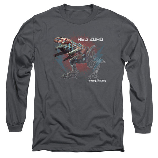 Power Rangers Red Zord Mens Long Sleeve Shirt Charcoal Officially Licensed