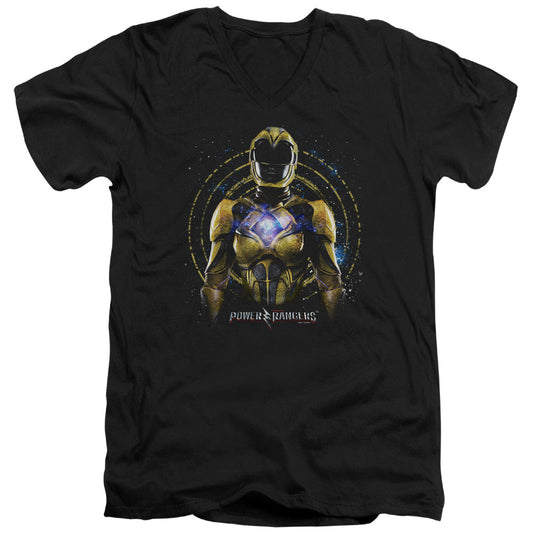 Power Rangers Yellow Ranger Mens Slim Fit V-Neck T Shirt Black Officially Licensed