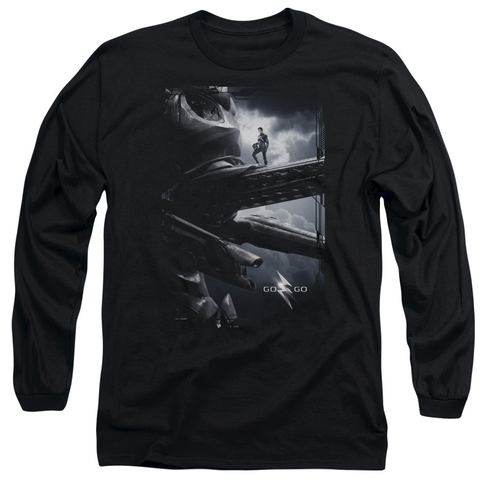 Power Rangers Black Zord Poster Mens Long Sleeve Shirt Black Officially Licensed