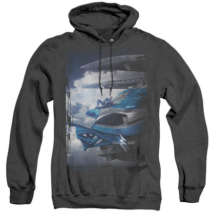 Power Rangers Blue Zord Poster Mens Heather Hoodie Black Officially Licensed