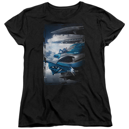 Power Rangers Blue Zord Poster Womens T Shirt Black Officially Licensed