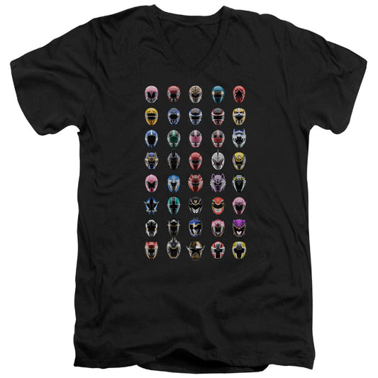 Power Rangers Visual Timeline Mens Slim Fit V-Neck T Shirt Black Officially Licensed