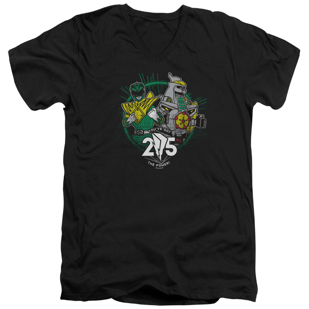 Power Rangers Green 25 Mens Slim Fit V-Neck T Shirt Black Officially Licensed