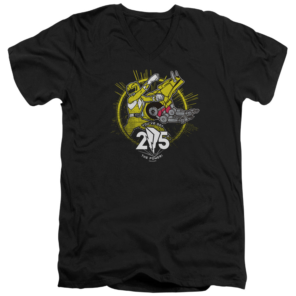 Power Rangers Yellow 25 Mens Slim Fit V-Neck T Shirt Black Officially Licensed