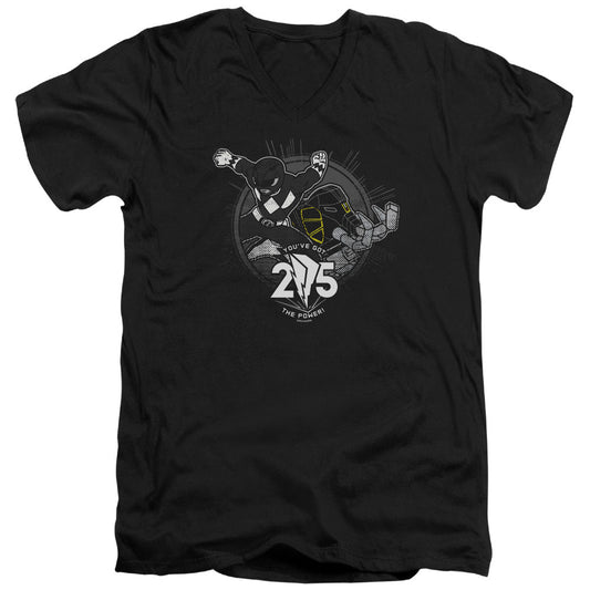 Power Rangers Black 25 Mens Slim Fit V-Neck T Shirt Black Officially Licensed