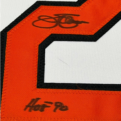 Framed Autographed/Signed Jim Palmer HOF 1990 35x39 Baltimore White Baseball Jersey JSA COA