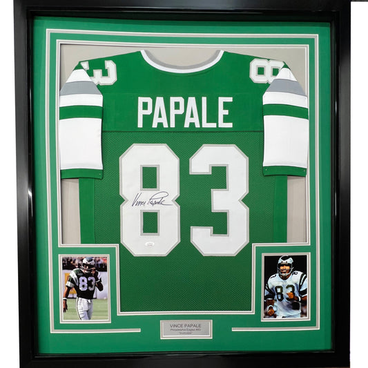 Framed Autographed/Signed Vince Papale 35x39 Philadelphia Green Football Jersey JSA COA