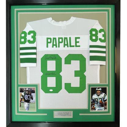 Framed Autographed/Signed Vince Papale 35x39 Philadelphia White Football Jersey JSA COA