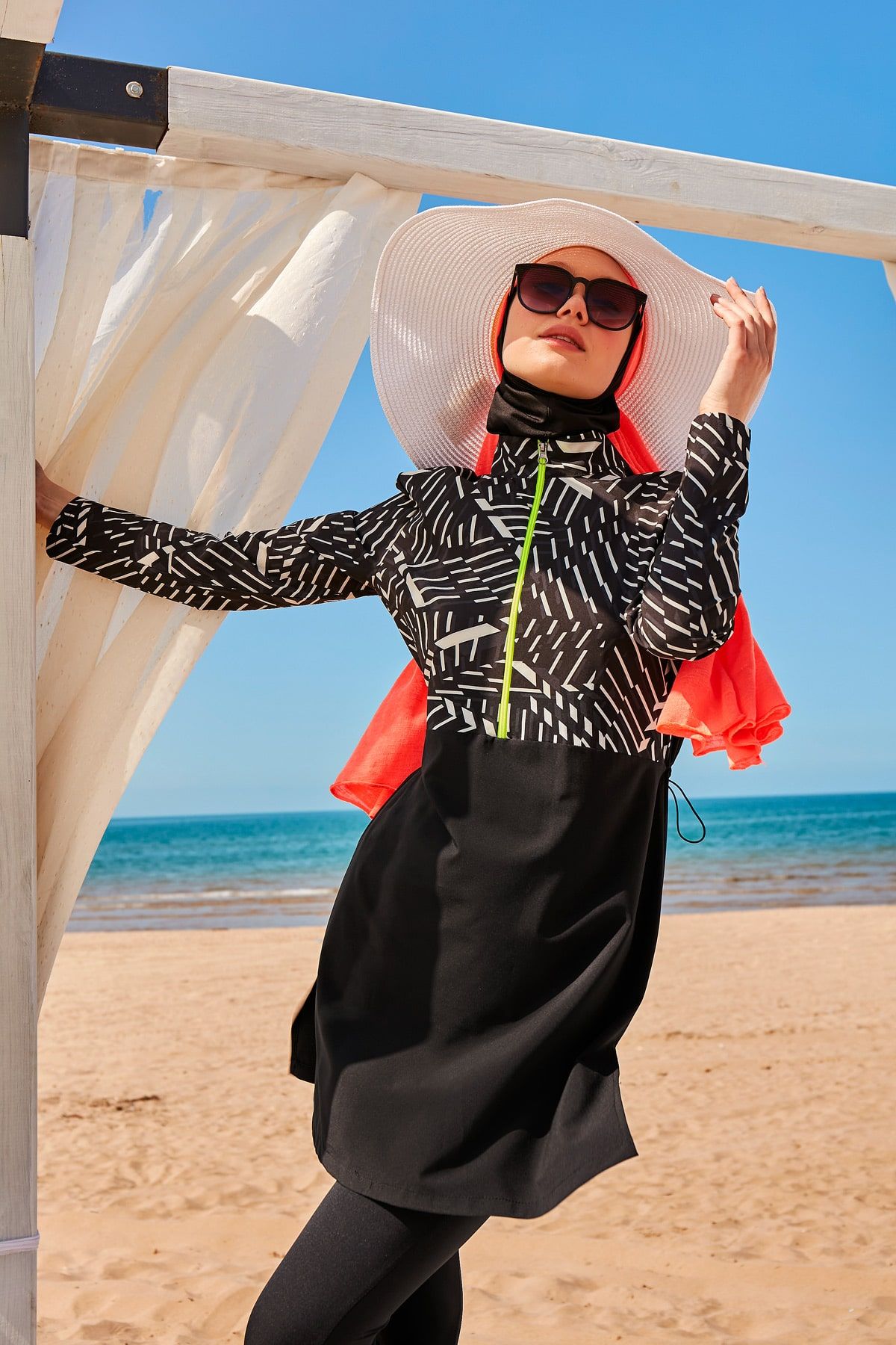 Woven Black Burkini Modest Swimwear M2326