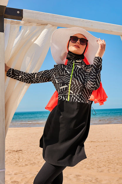 Woven Black Burkini Modest Swimwear M2326