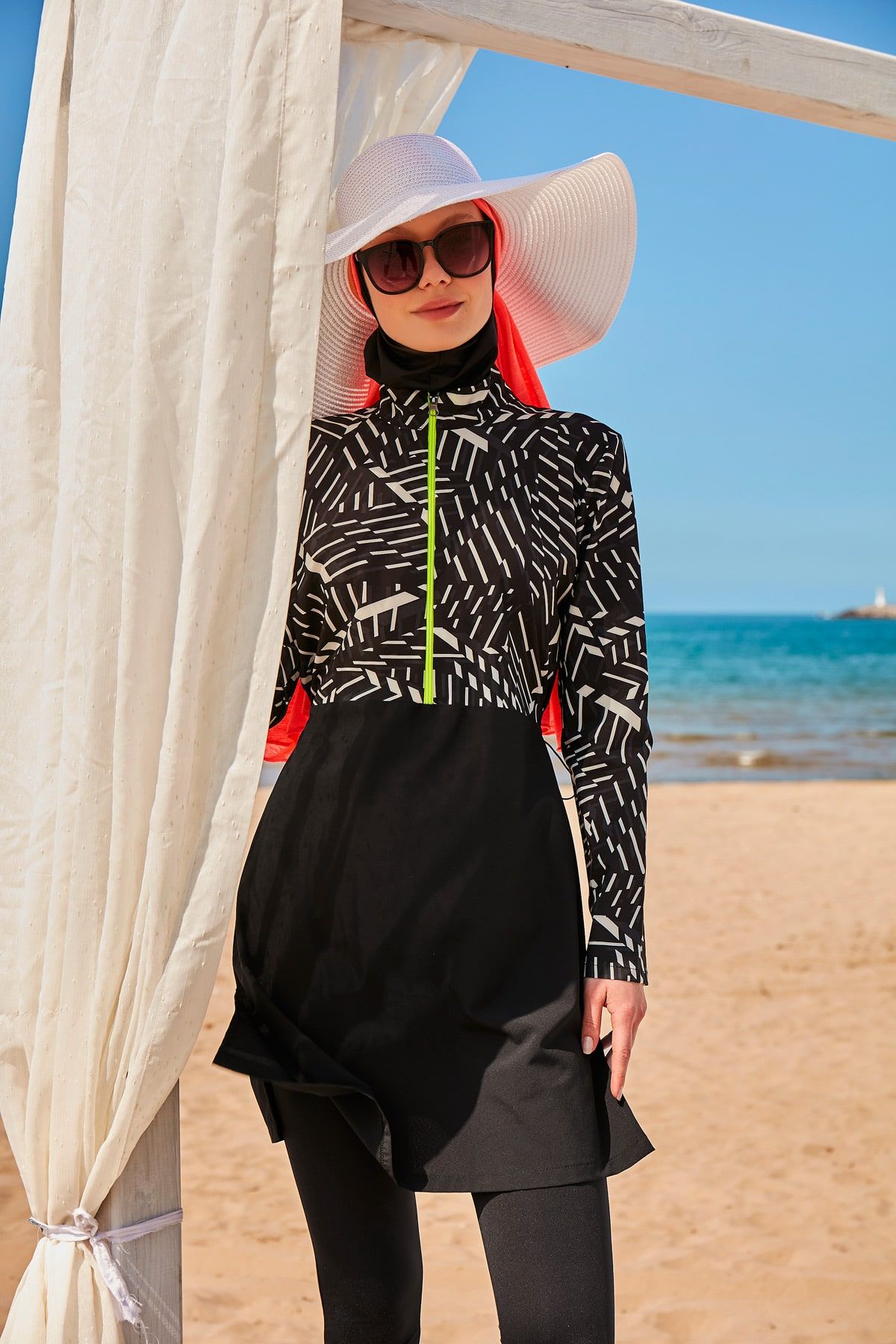 Woven Black Burkini Modest Swimwear M2326