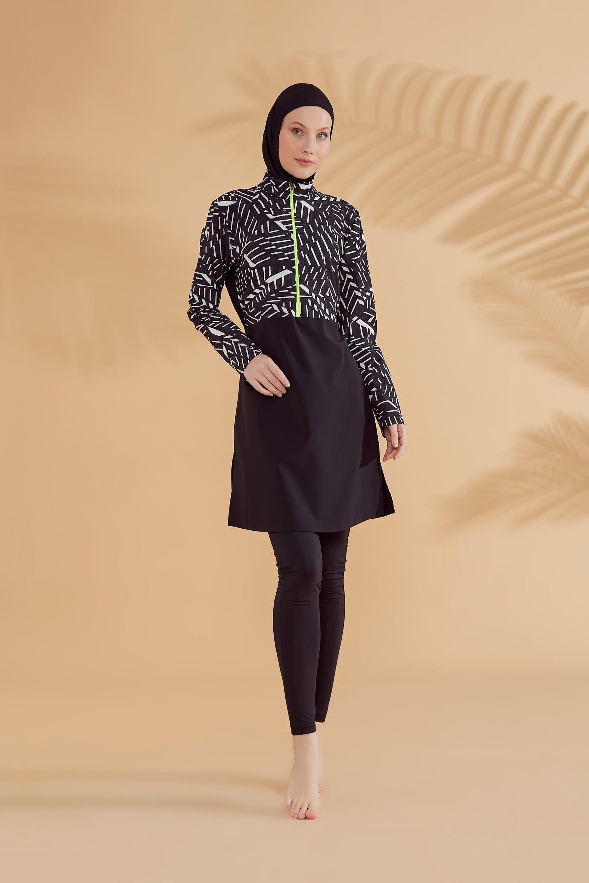 Woven Black Burkini Modest Swimwear M2326