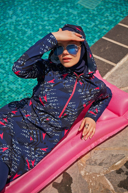 Woven Navy Burkini Modest Swimwear M2328