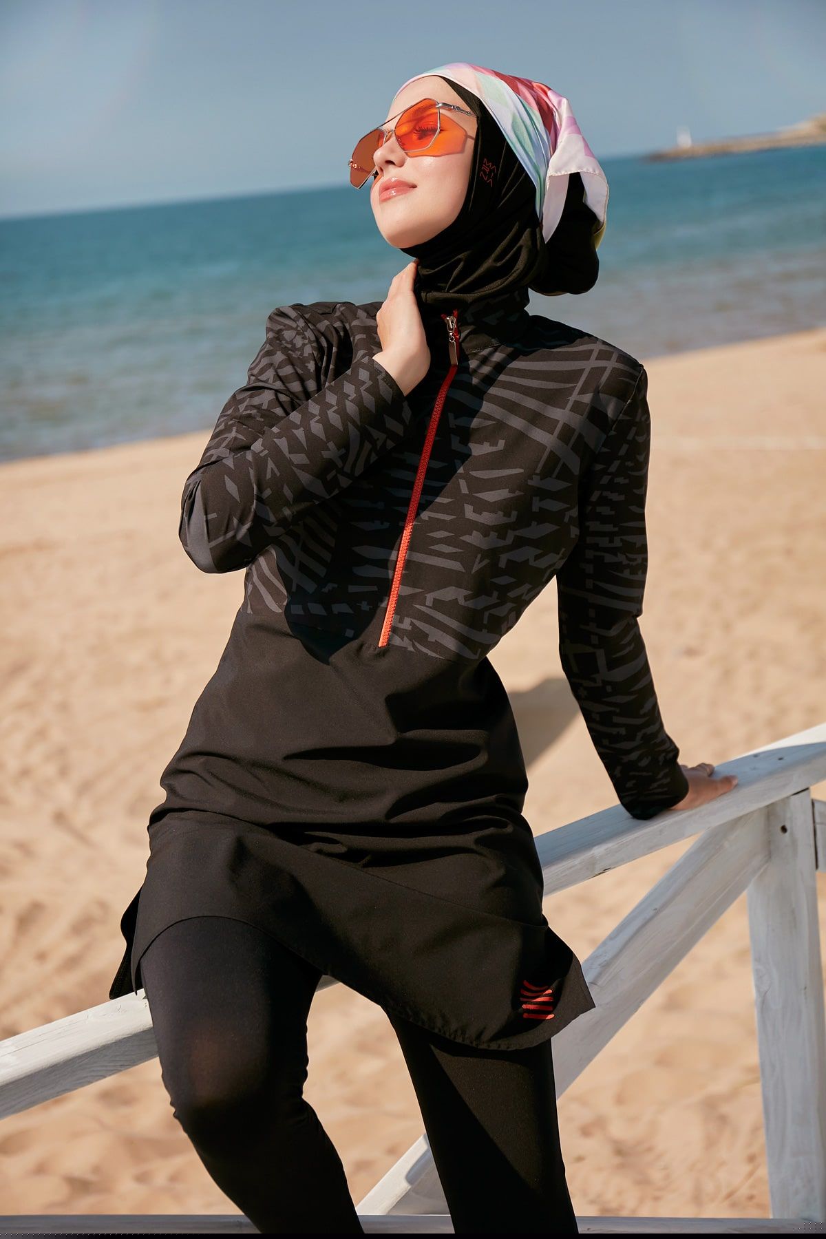 Woven Black Burkini Modest Swimwear M2324