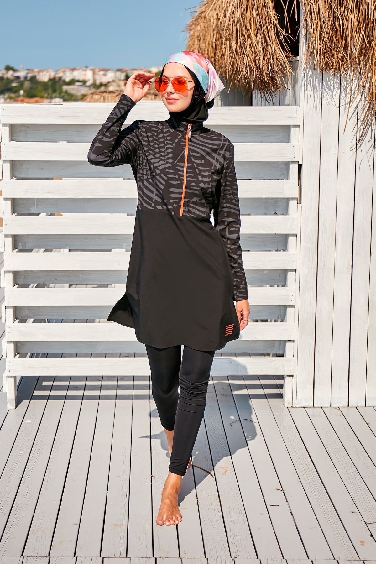 Woven Black Burkini Modest Swimwear M2324