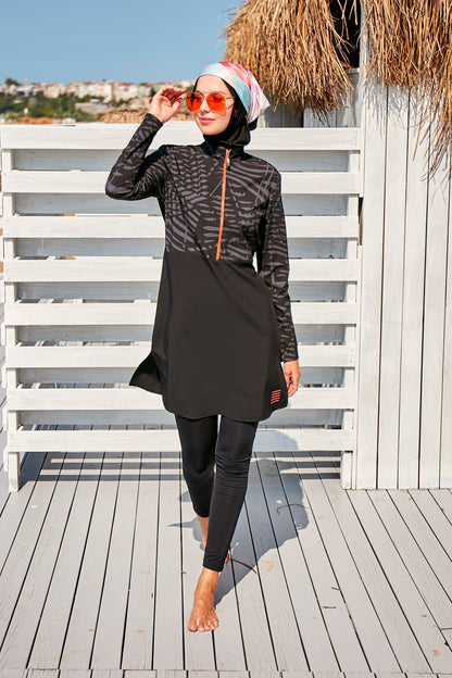 Woven Black Burkini Modest Swimwear M2324