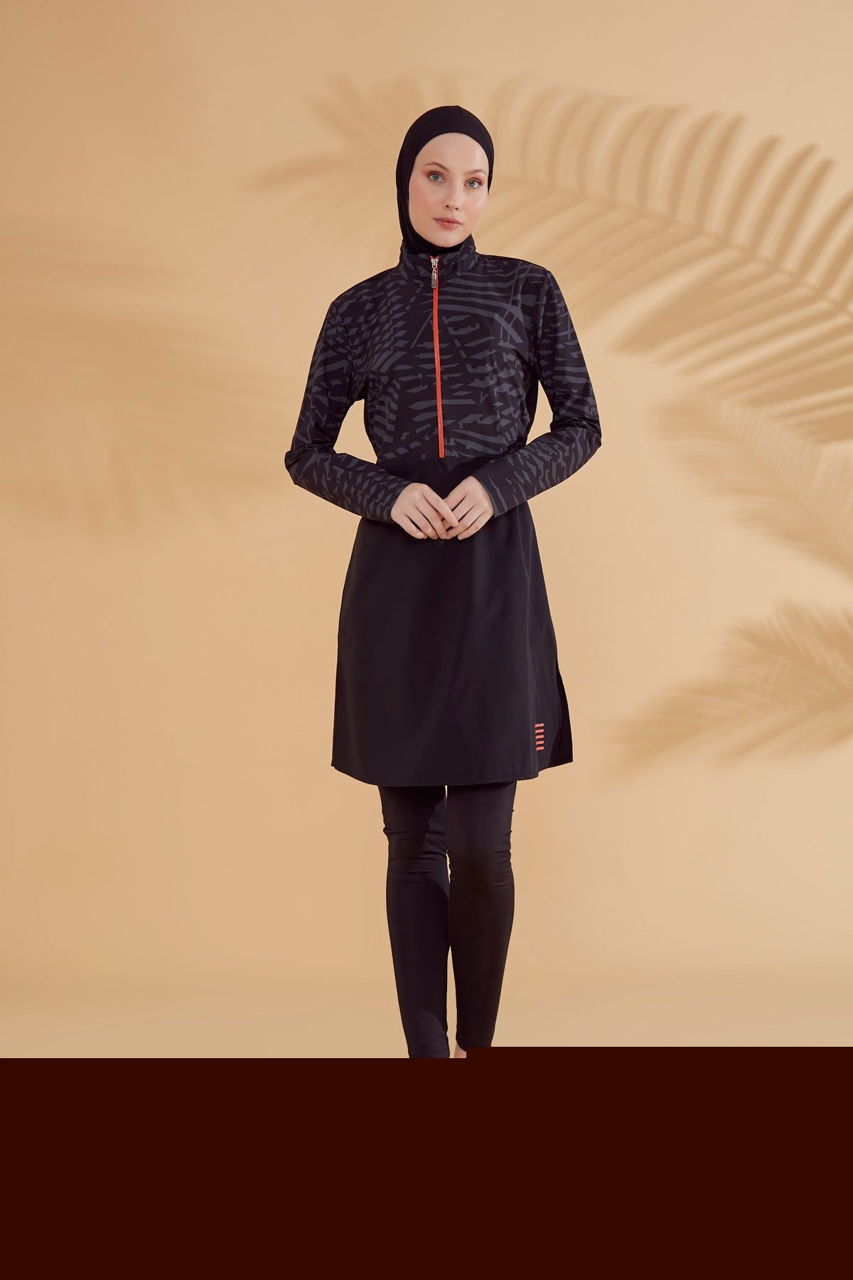 Woven Black Burkini Modest Swimwear M2324
