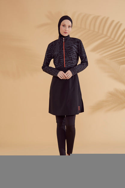 Woven Black Burkini Modest Swimwear M2324
