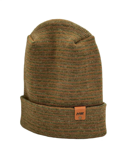 Patented H Stitch Contrast Cuffed Beanie, Brown and Green