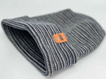 Patented H Stitch Contrast Cuffed Beanie, Gray and Denim Blue