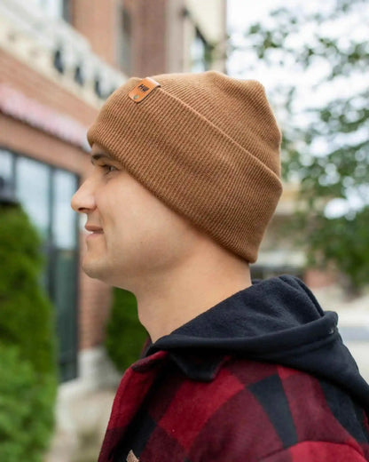 Patented H Stitch Cuffed Beanie, Camel Brown