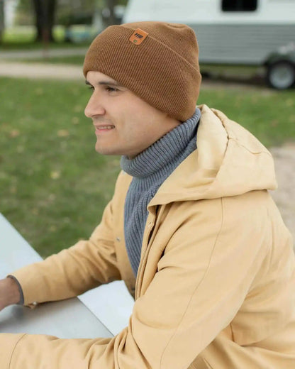 Patented H Stitch Cuffed Beanie, Camel Brown