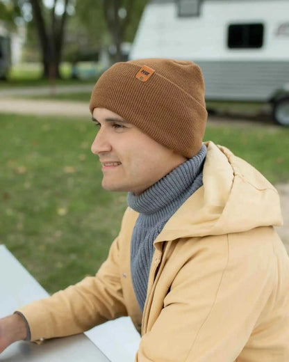 Patented H Stitch Cuffed Beanie, Camel Brown