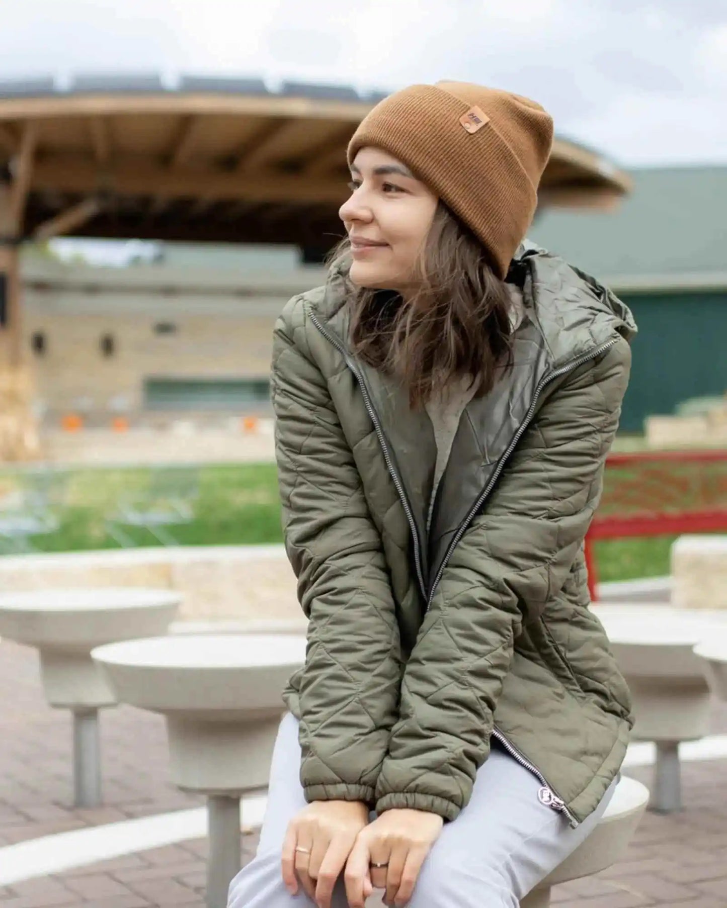 Patented H Stitch Cuffed Beanie, Camel Brown