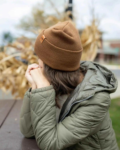 Patented H Stitch Cuffed Beanie, Camel Brown