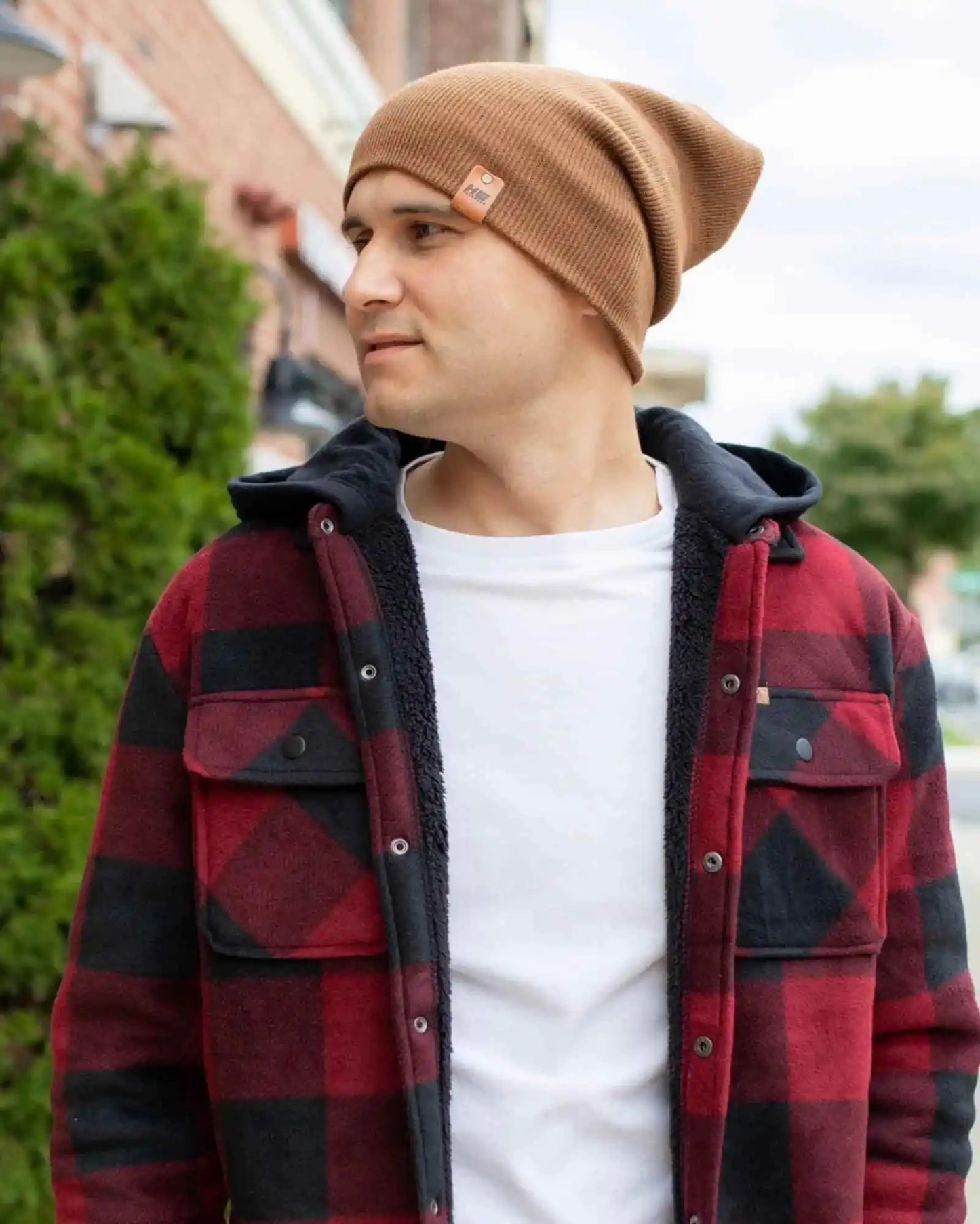 Patented H Stitch Cuffed Beanie, Camel Brown