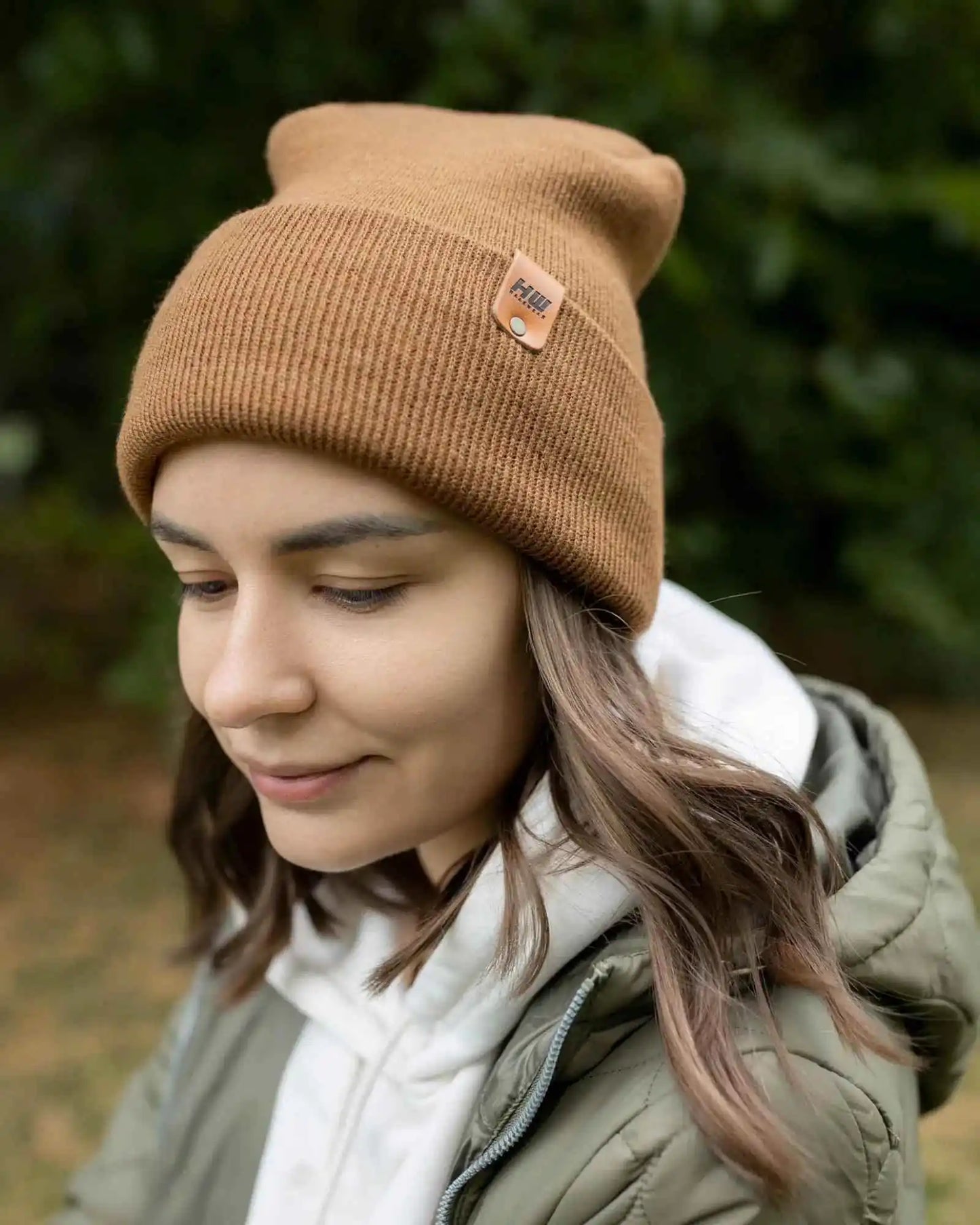 Patented H Stitch Cuffed Beanie, Camel Brown