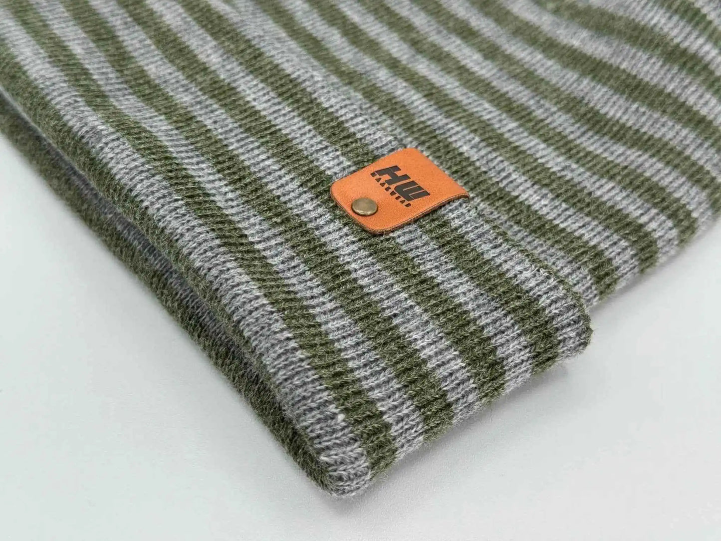 Patented H Stitch RoRo Cuffed Beanie, Gray and Green