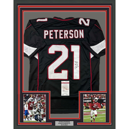 Framed Autographed/Signed Patrick Peterson 35x39 Arizona Black Football Jersey JSA COA